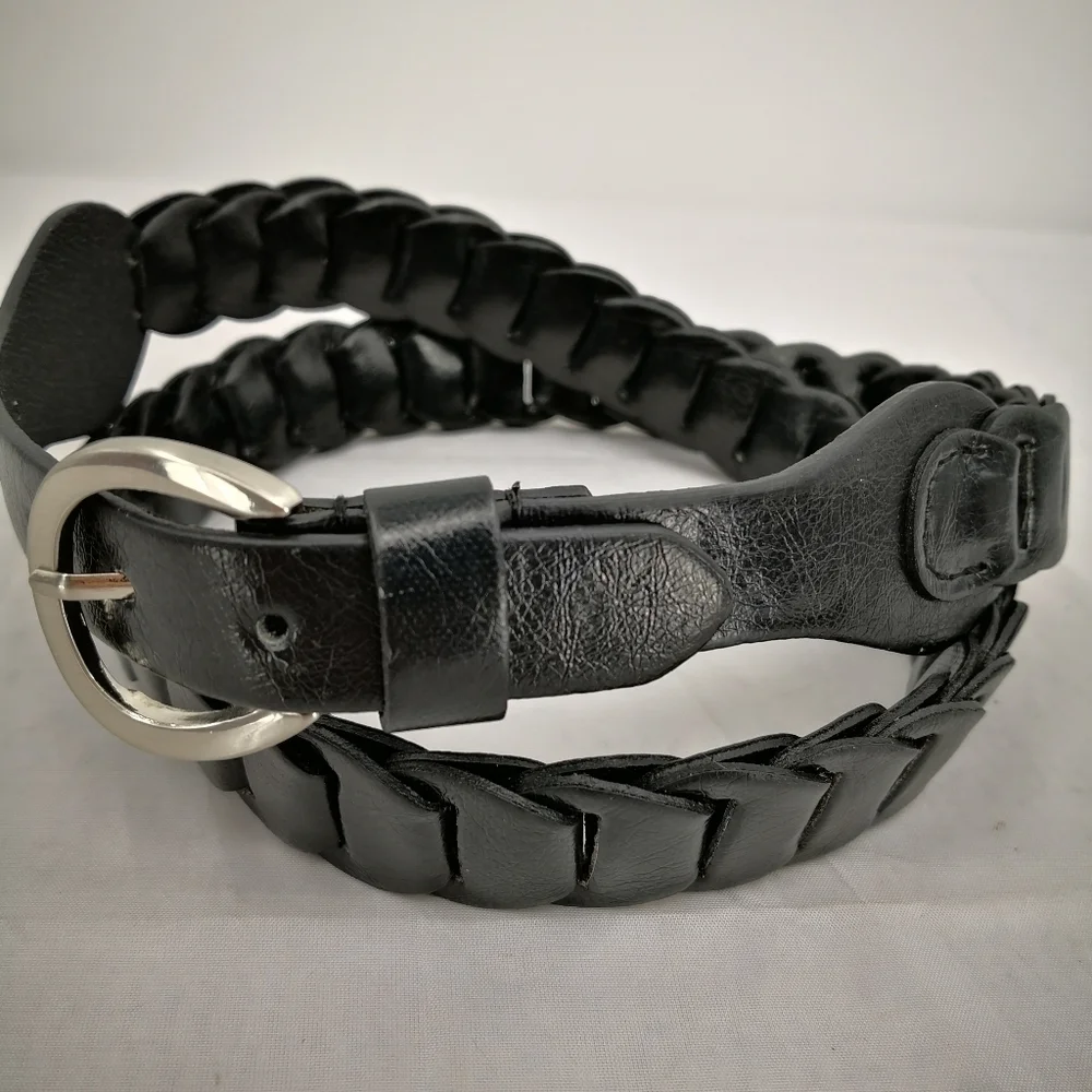 Chinese Laundry Women's L Black Adjustable Belt with Round Silver Tone Belt